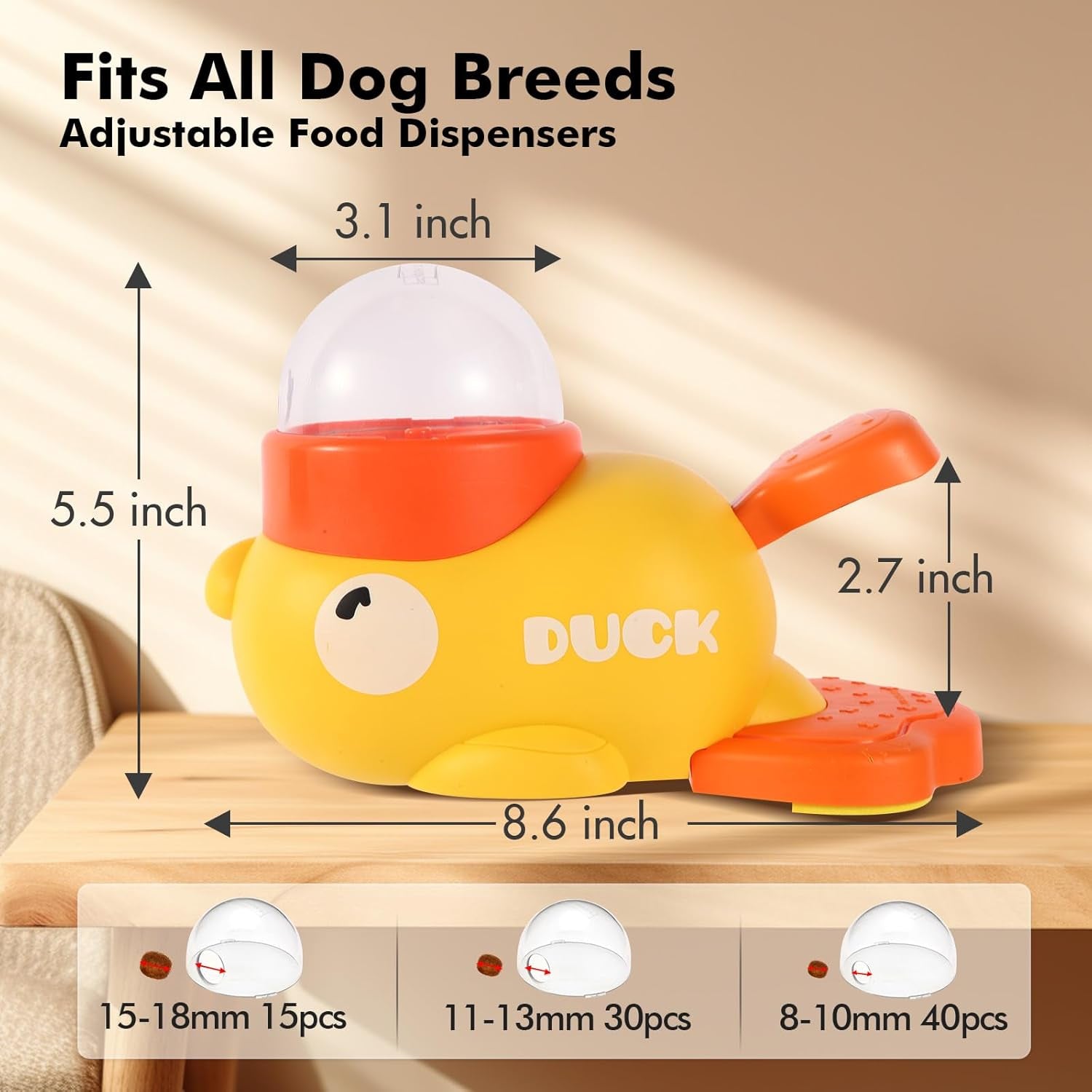 Interactive Dog Treat Dispenser Toy & Slow Feeder Dog Bowls - Duck-Shaped Puzzle Toy for Mental Stimulation, Adjustable Food Outlet for Small to Medium Cats and Dogs